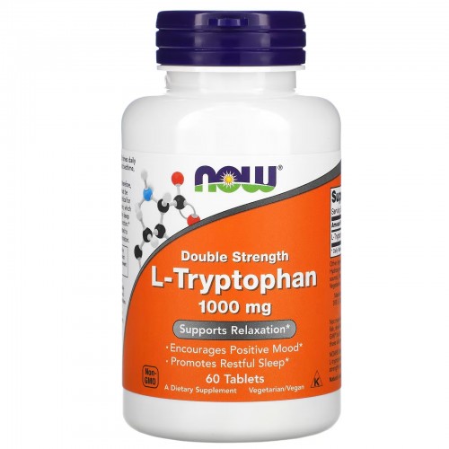 NOW Foods, L-триптофан, двойной концентрации, 1000 мг, 60 таблеток NOW Foods, L-триптофан, двойной концентрации, 1000 мг, 60 таблеток
